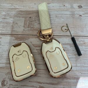 Luxury Off White and Gold Key Fob Cases with leather keychain